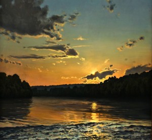 Artist Paul Matthew's painting, 'Sunset on the Delaware above Stockton.'