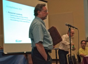 Chamber Treasurer Grover Stults' stare proved ineffective in silencing an outburst from Bryan Montgomery (not pictured)