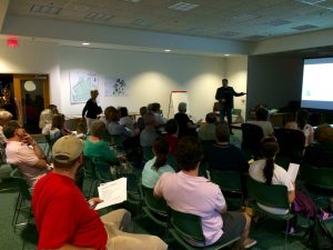 Anti-PennEast Pipeline activist, Mike Spille, speaks to a crowd at the West Amwell Municipal Building Thursday evening