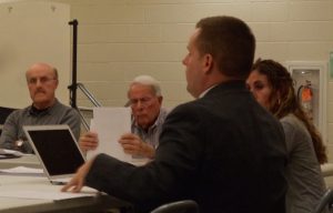 School board sub-committee members (L to R) Cowell and Marcus, Superindent Yanni, and committee chair Deussing.